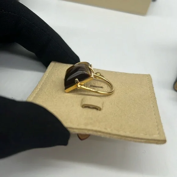 Louis Vuitton NWB Vintage 18K Yellow Gold Tiger Eye Padlock Shaped Pendant - Picture 8 of 16